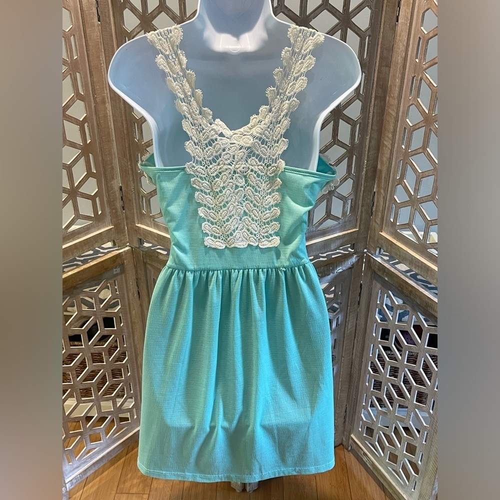 Francesca's Collections Loxley Crochet Trim Dress "Dina Be" in Mint Green size M - Picture 6 of 11